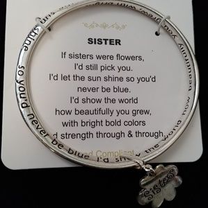 💜 Silver "Sister" Bracelet w/Flower Charm